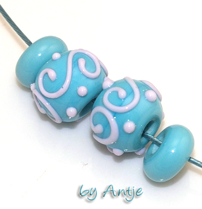 2 perles chalumeau + intercalaire • Murano • 14,5 mm • turquoise
